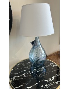 Lume Lacrima in vetro soffiato rigato azzurro e cromo, Ø 30 cm, H 55 cm, E14 | Cangini & Tucci -CANGINI & TUCCI