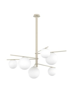 Sospensione Boomerang a 6 luci in metallo sabbia e sfere in vetro bianco, 97 cm | Top Light -TOP LIGHT 2