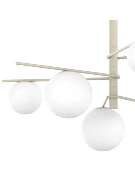 Sospensione Boomerang a 6 luci in metallo sabbia e sfere in vetro bianco, 97 cm | Top Light -TOP LIGHT