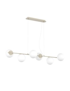 Lampada a sospensione Boomerang 6 luci, sfere in vetro bianco e struttura sabbia, E27 | Top Light -TOP LIGHT