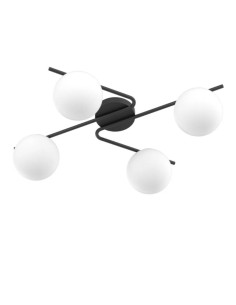 Plafoniera applique Holly 4 luci nero opaco con sfere in vetro bianco, E27 | Top Light -TOP LIGHT