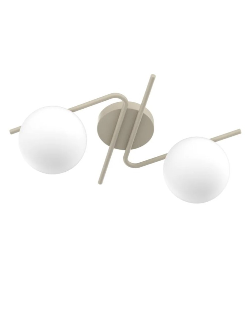 Plafoniera applique Holly 2 luci metallo sabbia con sfere in vetro bianco, E27 | Top Light -TOP LIGHT