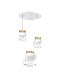 Lampada a sospensione LED Drum a 3 luci in vetro pirex soffiato, bianco e oro | Top Light -TOP LIGHT