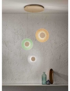 Lampadario a sospensione LED Candy 3 luci in vetro graniglia colorato e oro | Ondaluce -ONDALUCE
