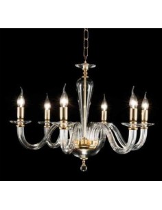 Lampadario classico Ravel 6 luci in cristallo e vetro con montatura oro, E14 | Ondaluce -ONDALUCE