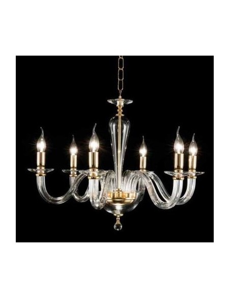 Lampadario classico Ravel 6 luci in cristallo e vetro con montatura oro, E14 | Ondaluce -ONDALUCE
