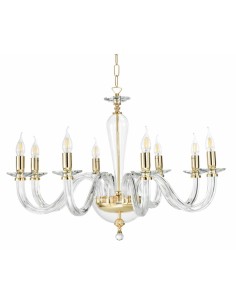 Lampadario classico Ravel 8 luci in cristallo e vetro con montatura oro, E14 | Ondaluce -ONDALUCE