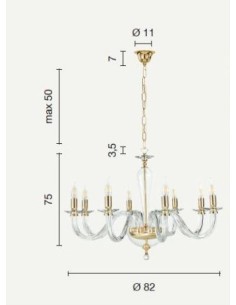 Lampadario classico Ravel 8 luci in cristallo e vetro con montatura oro, E14 | Ondaluce -ONDALUCE 2