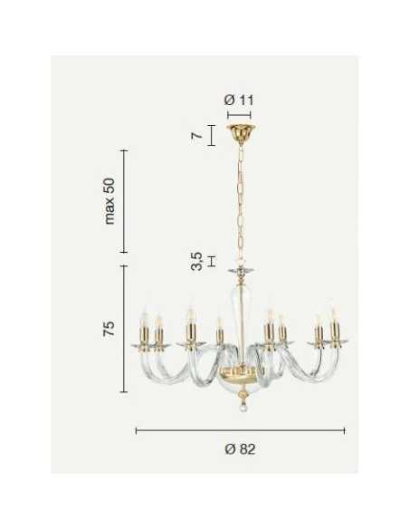 Lampadario classico Ravel 8 luci in cristallo e vetro con montatura oro, E14 | Ondaluce -ONDALUCE