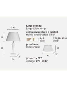 Lume alto Ravel in vetro lavorato a mano con dettagli oro e paralume, H 63 cm, E27 | Ondaluce -ONDALUCE 2