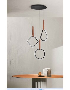 Lampada a sospensione LED Regoli 2 diffusori in metallo ed ecopelle cuoio, 40 W | Ondaluce -ONDALUCE
