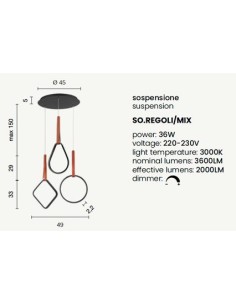 Lampada a sospensione LED Regoli 2 diffusori in metallo ed ecopelle cuoio, 40 W | Ondaluce -ONDALUCE 2