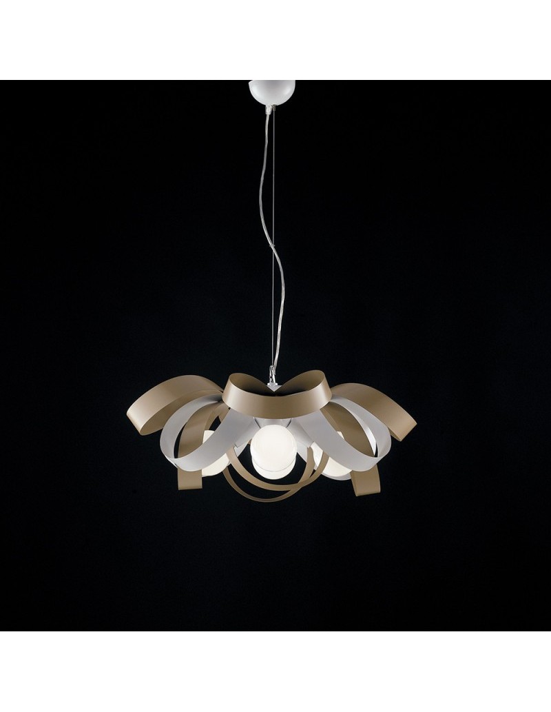 Lampada a sospensione Vertigo L 66 a 4 luci a fasce bianco e tortora, E27 | Bonetti Illumina -BONETTI ILLUMINA