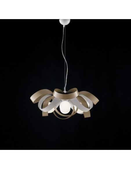 Lampada a sospensione Vertigo L 66 a 4 luci a fasce bianco e tortora, E27 | Bonetti Illumina -BONETTI ILLUMINA