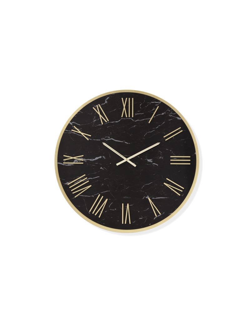 Orologio da parete Artemide Ø 60 cm in Kerlite effetto marmo nero, dettagli oro | Abitarte -ABITARTE