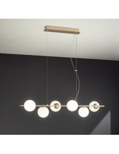 Sospensione Monile a 6 luci L 120 cm in oro con sfere in vetro bianco, E14 | Ondaluce -ONDALUCE