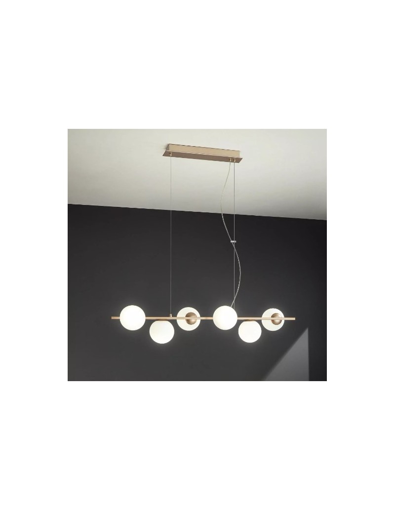 Sospensione Monile a 6 luci L 120 cm in oro con sfere in vetro bianco, E14 | Ondaluce -ONDALUCE