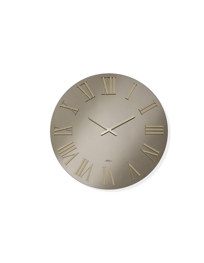 Orologio da parete Mira Ø 80 cm in vetro lucido bronzo con numeri oro | Abitarte -ABITARTE