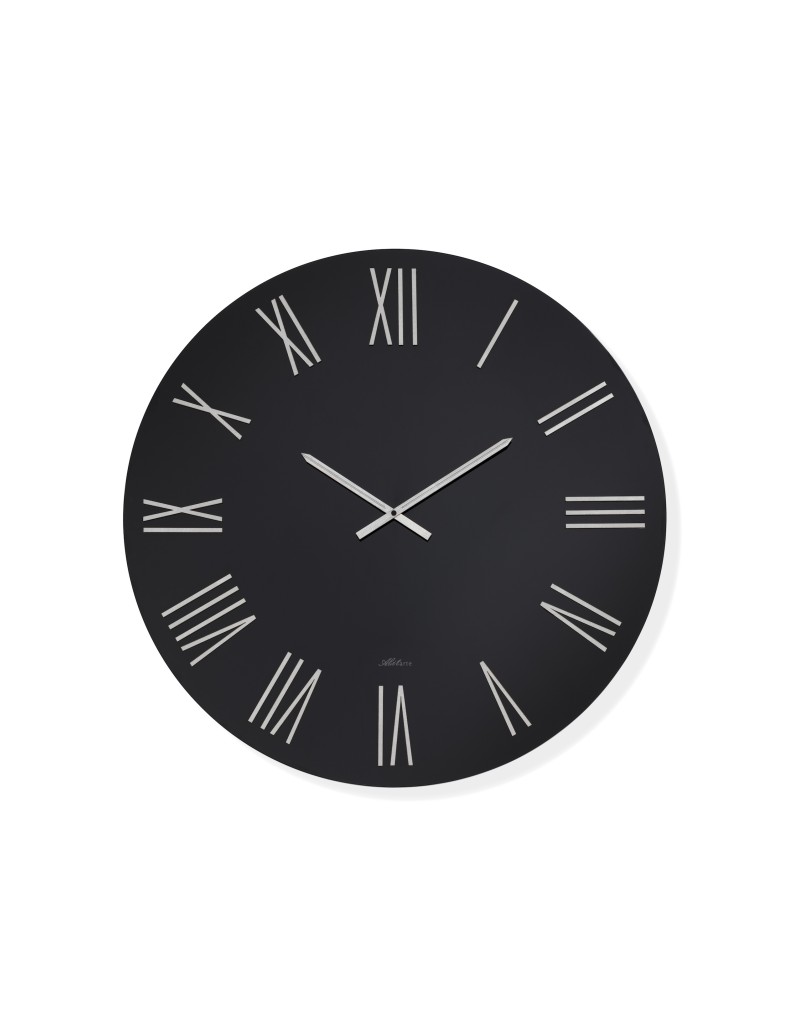 Orologio da parete Dark Ø 80 cm in vetro laccato nero, numeri bianchi e lancette cromo | Abitarte -ABITARTE