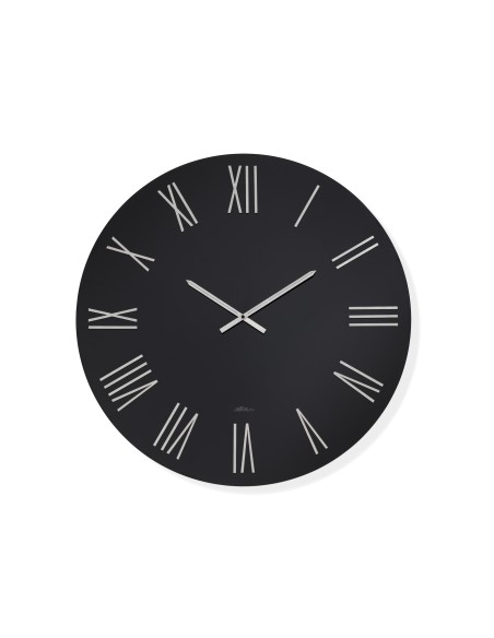 Orologio da parete Dark Ø 80 cm in vetro laccato nero, numeri bianchi e lancette cromo | Abitarte -ABITARTE