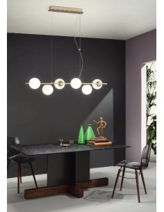 Sospensione Monile a 6 luci L 120 cm in oro con sfere in vetro bianco, E14 | Ondaluce -ONDALUCE 2