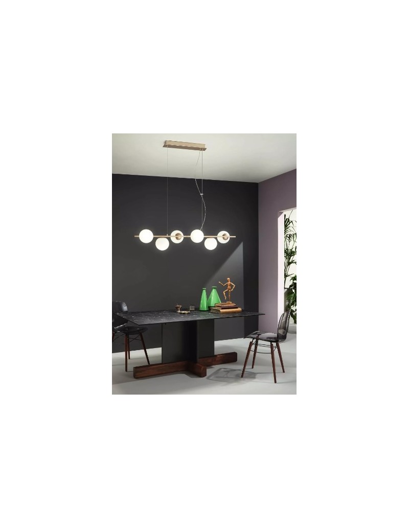 Sospensione Monile a 6 luci L 120 cm in oro con sfere in vetro bianco, E14 | Ondaluce -ONDALUCE