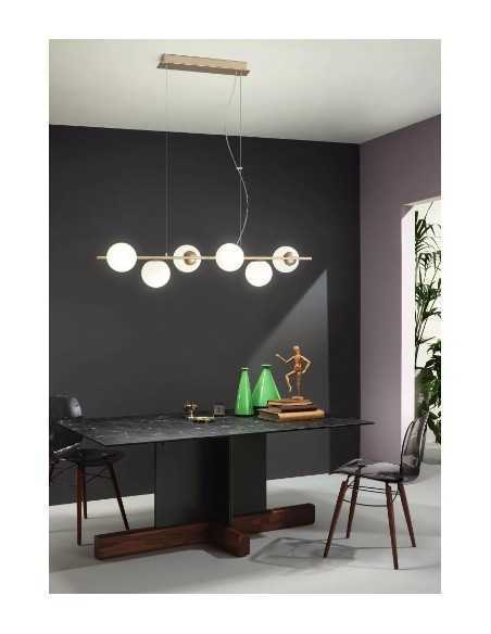 Sospensione Monile a 6 luci L 120 cm in oro con sfere in vetro bianco, E14 | Ondaluce -ONDALUCE
