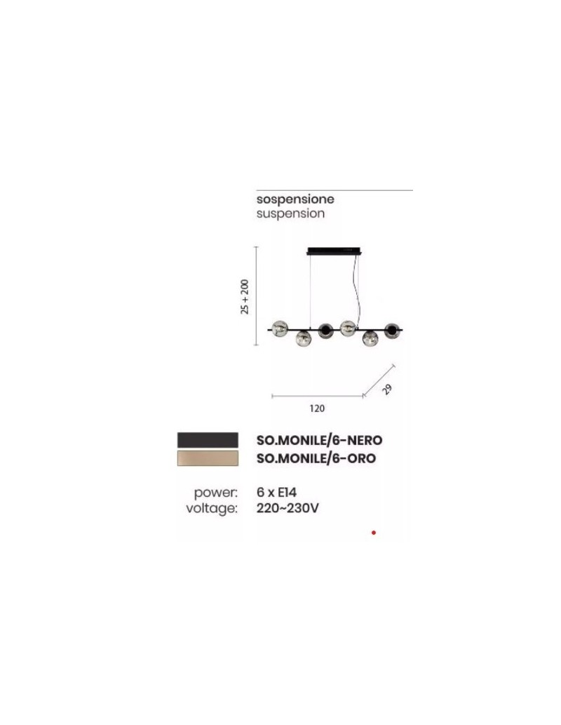 Sospensione Monile a 6 luci L 120 cm in oro con sfere in vetro bianco, E14 | Ondaluce -ONDALUCE