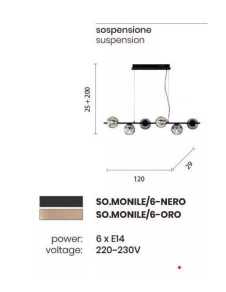 Sospensione Monile a 6 luci L 120 cm in oro con sfere in vetro bianco, E14 | Ondaluce -ONDALUCE
