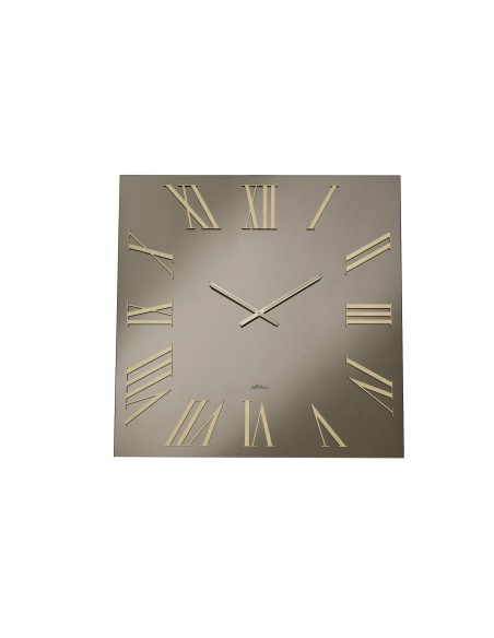 Orologio da parete Minerva 80x80 cm in vetro lucido bronzo, numeri e lancette oro | Abitarte -ABITARTE