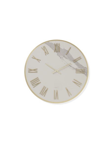 Orologio da parete Afrodite Ø 80 cm in gres Kerlite bianco venato e legno oro, numeri oro | Abitarte -ABITARTE