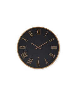 Orologio da parete Filo Ø 80 cm in Kerlite nera effetto trapunta, dettagli rame | Abitarte -ABITARTE