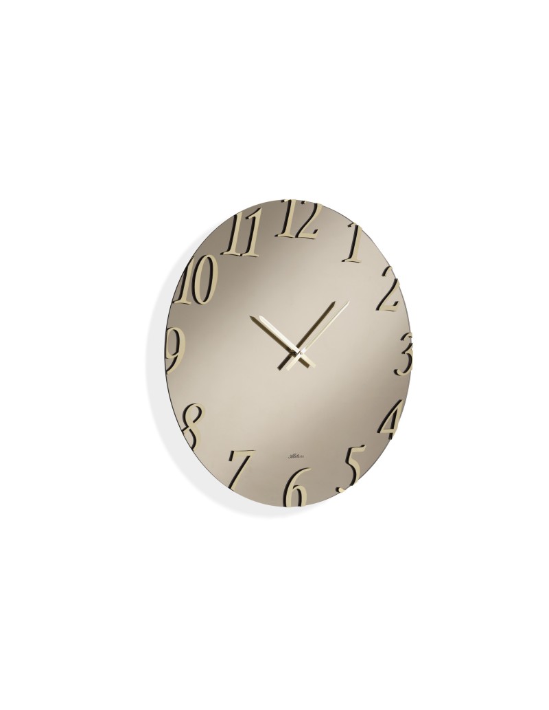 Orologio da parete Araby Ø 80 cm in vetro satinato bronzo, numeri e lancette oro | Abitarte -ABITARTE