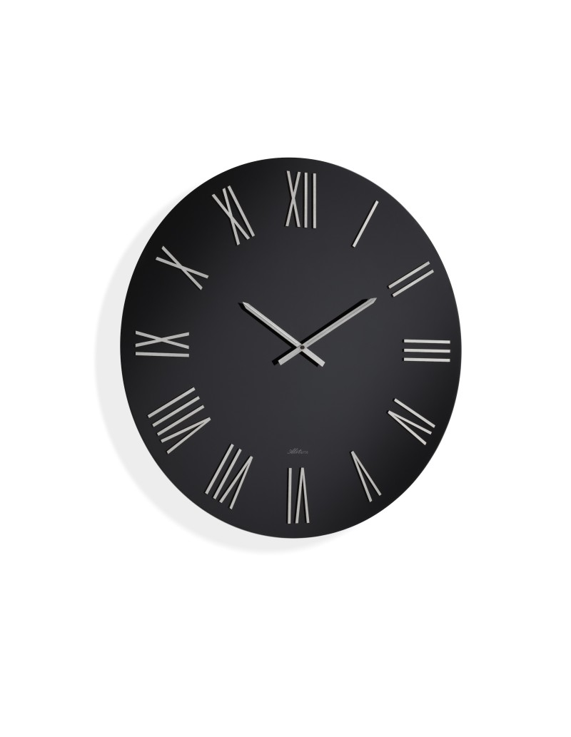Orologio da parete Dark Ø 80 cm in vetro laccato nero, numeri bianchi e lancette cromo | Abitarte -ABITARTE