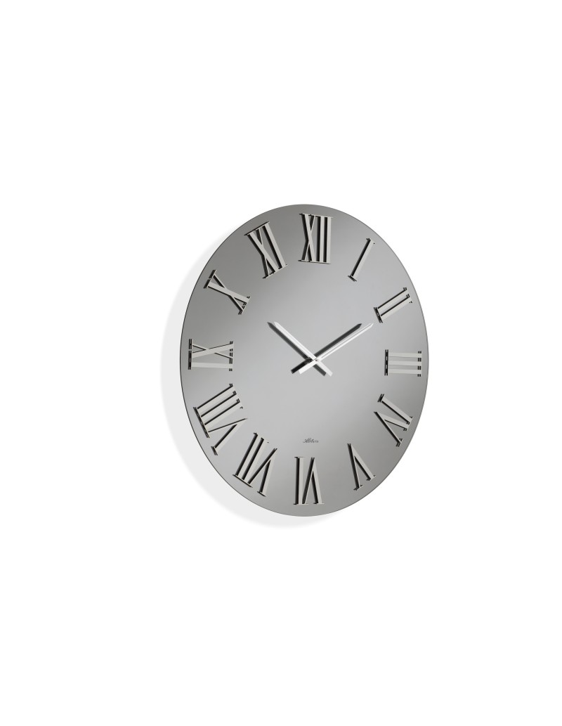 Orologio da parete Mira Ø 80 cm in vetro lucido fumé, numeri e lancette cromo | Abitarte -ABITARTE