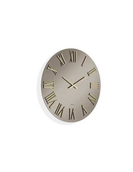 Orologio da parete Mira Ø 100 cm in vetro lucido bronzo, numeri e lancette oro | Abitarte -ABITARTE