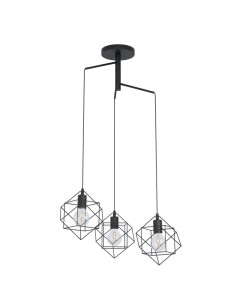 Lampada a sospensione Straiton Ø 64,5 cm a 3 paralumi cubici in metallo nero, E27 | Eglo -EGLO