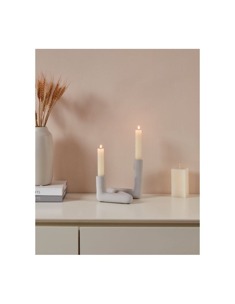 Valakish portacandela in ceramica grigio ghiaccio per 2 candele coniche | Eglo -EGLO