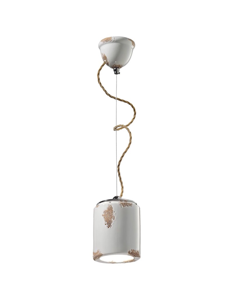 Sospensione vintage retrò Ø 12,5 cm in ceramica effetto erosione, E27 | Ferroluce -FERROLUCE