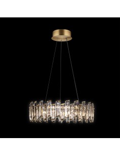 Lampada a sospensione Arcadia Ø 62,5 con cristalli e oro satinato, 9 luci G9 | Illuminati -ILLUMINATI