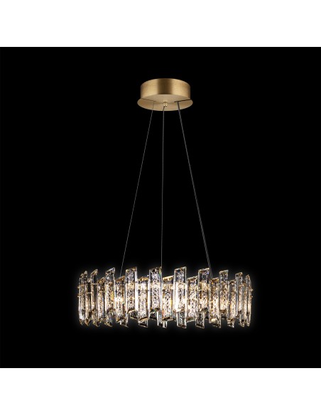 Lampada a sospensione Arcadia Ø 62,5 con cristalli e oro satinato, 9 luci G9 | Illuminati -ILLUMINATI