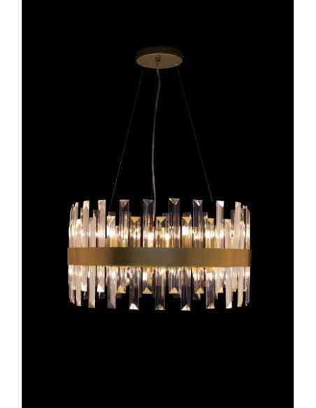 Sospensione Zenna Ø 55 cm con cristalli e fascia oro satinato, 14 luci G9 | Illuminati -ILLUMINATI