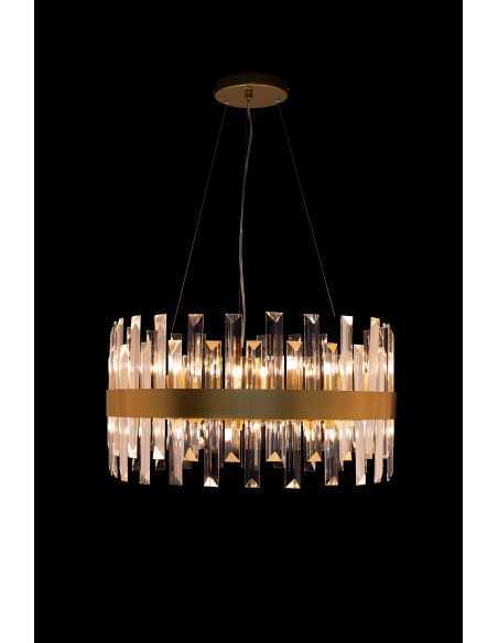 Sospensione Zenna Ø 55 cm con cristalli e fascia oro satinato, 14 luci G9 | Illuminati -ILLUMINATI