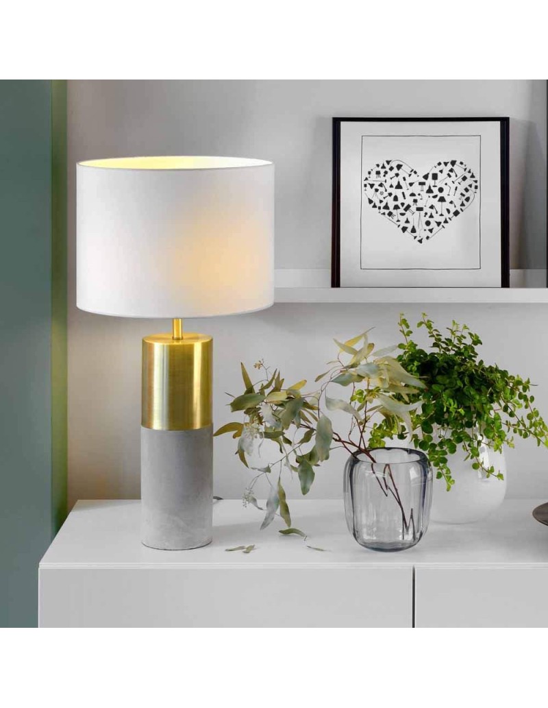 Lampada da tavolo Torino effetto cemento e oro, paralume bianco, H 51 cm, E27 | Villeroy & Boch -