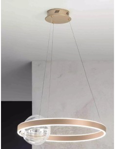 Sospensione LED Lisboa ad anello 73 cm oro opaco con sfera in vetro, dimmerabile | Ondaluce -ONDALUCE