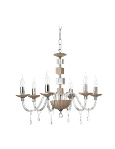 Lampadario Livia a 6 luci in vetro e cristallo tortora, montatura cromo, Ø 70 cm | Ondaluce -ONDALUCE