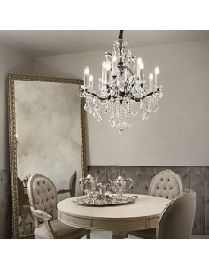 Lampadario a sospensione Liberty Ø 64 effetto ruggine con cristalli, 12 E14 | Ideal Lux -IDEAL LUX