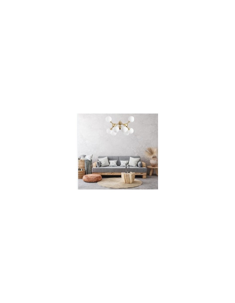 Lampadario Nodi Ø 80 cm in ottone satinato con 9 sfere in vetro bianco, E14 | Ideal Lux -IDEAL LUX