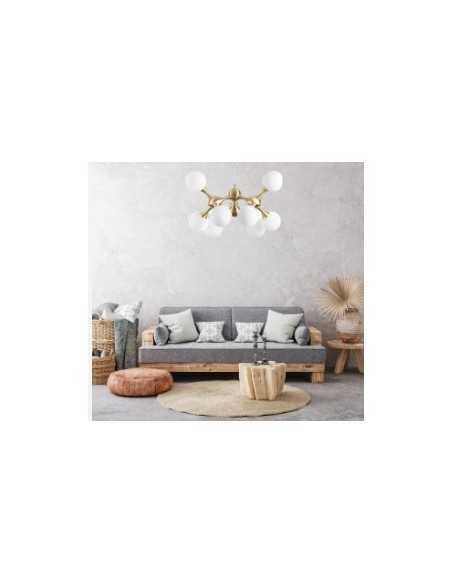 Lampadario Nodi Ø 80 cm in ottone satinato con 9 sfere in vetro bianco, E14 | Ideal Lux -IDEAL LUX