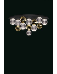 Plafoniera LED Brillante Ø 66 nero e oro con sfere in acrilico, 40 W 3000 K | Illuminati -ILLUMINATI
